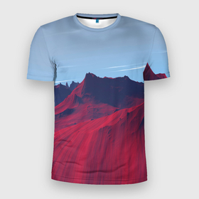 Мужская футболка 3D Slim с принтом Красный песок в Петрозаводске, 100% полиэстер с улучшенными характеристиками | приталенный силуэт, круглая горловина, широкие плечи, сужается к линии бедра | красный | песок | пустыня | сахара | сопки