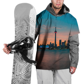 Накидка на куртку 3D с принтом Закат в Торонто , 100% полиэстер |  | canada | eclips | toronto | вечер | город | закат | канада | мегаполис | торонто