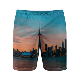 Мужские шорты спортивные с принтом Закат в Торонто в Белгороде,  |  | canada | eclips | toronto | вечер | город | закат | канада | мегаполис | торонто