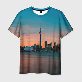 Мужская футболка 3D с принтом Закат в Торонто в Санкт-Петербурге, 100% полиэфир | прямой крой, круглый вырез горловины, длина до линии бедер | canada | eclips | toronto | вечер | город | закат | канада | мегаполис | торонто