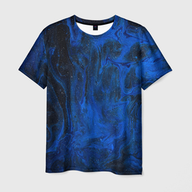 Мужская футболка 3D с принтом Синий абстрактный дым в Курске, 100% полиэфир | прямой крой, круглый вырез горловины, длина до линии бедер | Тематика изображения на принте: абстракция | блестки | дым | звезды | пыль | синий
