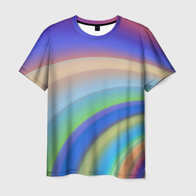 Мужская футболка 3D с принтом Все цвета радуги в Новосибирске, 100% полиэфир | прямой крой, круглый вырез горловины, длина до линии бедер | желтый | зеленый | красный | радуга | салатовый | синий | фиолетовый | цвета
