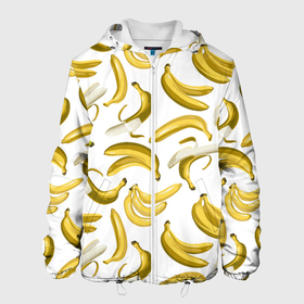 Мужская куртка 3D с принтом Кругом бананы в Екатеринбурге, ткань верха — 100% полиэстер, подклад — флис | прямой крой, подол и капюшон оформлены резинкой с фиксаторами, два кармана без застежек по бокам, один большой потайной карман на груди. Карман на груди застегивается на липучку | африка | банан | бананы | курорт | лето | отдых | пляж | прикол | фрукты | экзотика