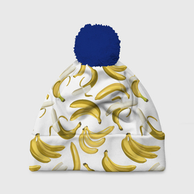 Шапка 3D c помпоном с принтом Кругом бананы в Петрозаводске, 100% полиэстер | универсальный размер, печать по всей поверхности изделия | африка | банан | бананы | курорт | лето | отдых | пляж | прикол | фрукты | экзотика