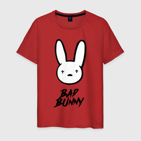 Мужская футболка хлопок с принтом Bad Bunny логотип , 100% хлопок | прямой крой, круглый вырез горловины, длина до линии бедер, слегка спущенное плечо. | Тематика изображения на принте: bad bunny | hip hop | latin trap | logo | music | rap | rnb | singer | star | звезда | латинский трэп | логотип | музыка | певец | рнб | рэп | хип хоп