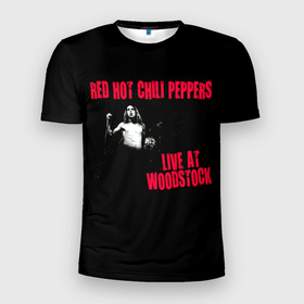 Мужская футболка 3D Slim с принтом Live at Woodstock   Red Hot Chili Peppers в Новосибирске, 100% полиэстер с улучшенными характеристиками | приталенный силуэт, круглая горловина, широкие плечи, сужается к линии бедра | red hot chili peppers | rhcp | альтернативный | джош клингхоффер | красные острые перцы чили | метал | ред хот чили пеперс | рок группа | рхчп | рэп | фанк | фли | чад смит | энтони кидис