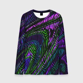 Мужской лонгслив 3D с принтом Абстрактный современный тигровый узор в Тюмени, 100% полиэстер | длинные рукава, круглый вырез горловины, полуприлегающий силуэт | abstraction | pattern | зеленый | молодежный | пурпурный | тигровый