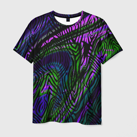 Мужская футболка 3D с принтом Абстрактный современный тигровый узор в Тюмени, 100% полиэфир | прямой крой, круглый вырез горловины, длина до линии бедер | abstraction | pattern | зеленый | молодежный | пурпурный | тигровый