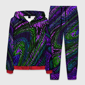 Мужской костюм 3D с принтом Абстрактный современный тигровый узор в Тюмени, 100% полиэстер | Манжеты и пояс оформлены тканевой резинкой, двухслойный капюшон со шнурком для регулировки, карманы спереди | abstraction | pattern | зеленый | молодежный | пурпурный | тигровый
