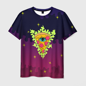 Мужская футболка 3D с принтом ACID PIZZA в Кировске, 100% полиэфир | прямой крой, круглый вырез горловины, длина до линии бедер | абстракиця | абстрактный | кислота | кислотный | оригинальный | пицца | яркий