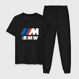 Мужская пижама хлопок с принтом BMW | BMW [FS] в Новосибирске, 100% хлопок | брюки и футболка прямого кроя, без карманов, на брюках мягкая резинка на поясе и по низу штанин
 | Тематика изображения на принте: auto | b m w | bmv | bmw | logo | m power | moto | performance | power | series | sport | авто | б м в | бмв | лого | логотип | марка | мото | перфоманс | символ | спорт