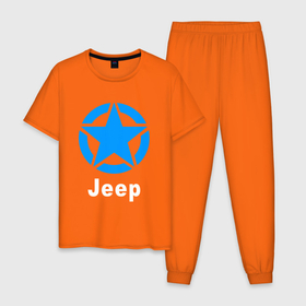 Мужская пижама хлопок с принтом ДЖИП [FS] в Санкт-Петербурге, 100% хлопок | брюки и футболка прямого кроя, без карманов, на брюках мягкая резинка на поясе и по низу штанин
 | auto | jeep | logo | moto | symbol | авто | автомобиль | гонки | джип | знак | лого | логотип | логотипы | марка | машина | мото | символ | символы