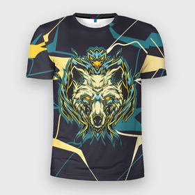 Мужская футболка 3D Slim с принтом Талисман волк в Санкт-Петербурге, 100% полиэстер с улучшенными характеристиками | приталенный силуэт, круглая горловина, широкие плечи, сужается к линии бедра | волк | животное | зверь | талисман | хищник