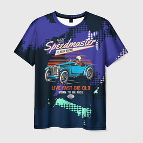 Мужская футболка 3D с принтом Speed Master  Гонщик в Санкт-Петербурге, 100% полиэфир | прямой крой, круглый вырез горловины, длина до линии бедер | speedmaster | авто | гонка | гоночный | гонщик | ретро | скорость