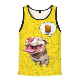 Мужская майка 3D с принтом BeerBull в Белгороде, 100% полиэстер | круглая горловина, приталенный силуэт, длина до линии бедра. Пройма и горловина окантованы тонкой бейкой | beer | pitbull | квас | любитель кваса | м | мем | мем с собакой | напиток | пенный напиток | питбуль | собака | собака мечтает | хочу квас