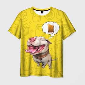 Мужская футболка 3D с принтом BeerBull в Тюмени, 100% полиэфир | прямой крой, круглый вырез горловины, длина до линии бедер | Тематика изображения на принте: beer | pitbull | квас | любитель кваса | м | мем | мем с собакой | напиток | пенный напиток | питбуль | собака | собака мечтает | хочу квас