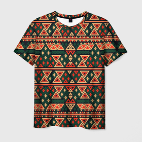 Мужская футболка 3D с принтом Узор геометрия треугольная в Тюмени, 100% полиэфир | прямой крой, круглый вырез горловины, длина до линии бедер | Тематика изображения на принте: геометрия | линии | ромб | треугольник | узор