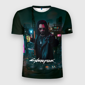 Мужская футболка 3D Slim с принтом Johnny Cyberpunk2077 в Екатеринбурге, 100% полиэстер с улучшенными характеристиками | приталенный силуэт, круглая горловина, широкие плечи, сужается к линии бедра | Тематика изображения на принте: 