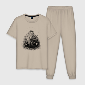 Мужская пижама хлопок с принтом Портрет Джигурды в Кировске, 100% хлопок | брюки и футболка прямого кроя, без карманов, на брюках мягкая резинка на поясе и по низу штанин
 | джигурда | персонаж | портрет | публичная персона | рисунок | святой