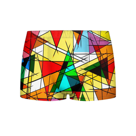 Мужские трусы 3D с принтом ЦВЕТНОЙ ВИТРАЖ в Петрозаводске, 50% хлопок, 50% полиэстер | классическая посадка, на поясе мягкая тканевая резинка | Тематика изображения на принте: абстракт | красочный | оптическая иллюзия | розовый | синий | стекло | треугольник | цветной