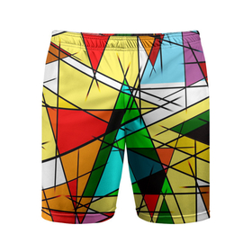 Мужские шорты спортивные с принтом ЦВЕТНОЙ ВИТРАЖ в Курске,  |  | абстракт | красочный | оптическая иллюзия | розовый | синий | стекло | треугольник | цветной