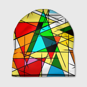 Шапка 3D с принтом ЦВЕТНОЙ ВИТРАЖ в Екатеринбурге, 100% полиэстер | универсальный размер, печать по всей поверхности изделия | абстракт | красочный | оптическая иллюзия | розовый | синий | стекло | треугольник | цветной