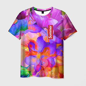 Мужская футболка 3D с принтом Красочный цветочный паттерн   Лето   Colorful Floral Pattern   Summer  2023 в Белгороде, 100% полиэфир | прямой крой, круглый вырез горловины, длина до линии бедер | color | flowers | pattern | summer | лето | паттерн | цвет | цветы