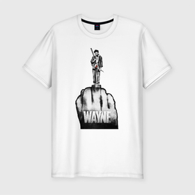 Мужская футболка хлопок Slim с принтом Wayne fuck в Санкт-Петербурге, 92% хлопок, 8% лайкра | приталенный силуэт, круглый вырез ворота, длина до линии бедра, короткий рукав | baseball bat | roses | wayne | бейсбольная бита | бита | розы | средний палец | уэйн