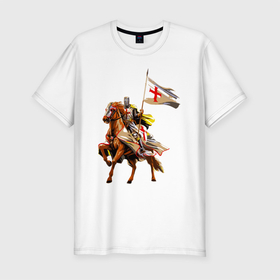 Мужская футболка хлопок Slim с принтом Рыцарь Тамплиер в Тюмени, 92% хлопок, 8% лайкра | приталенный силуэт, круглый вырез ворота, длина до линии бедра, короткий рукав | horse | битюк | жеребенок | жеребец | иноходец | кляча | кобыла | конь | коренник | крестоносец | лошади | лошадь | мерин | пони | рысак | рыцари тамплиеры | рыцарь | скакун | тамплиер