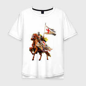 Мужская футболка хлопок Oversize с принтом Рыцарь Тамплиер в Петрозаводске, 100% хлопок | свободный крой, круглый ворот, “спинка” длиннее передней части | horse | битюк | жеребенок | жеребец | иноходец | кляча | кобыла | конь | коренник | крестоносец | лошади | лошадь | мерин | пони | рысак | рыцари тамплиеры | рыцарь | скакун | тамплиер
