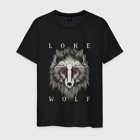Мужская футболка хлопок с принтом Одинокий Волк | Lone Wolf в Тюмени, 100% хлопок | прямой крой, круглый вырез горловины, длина до линии бедер, слегка спущенное плечо. | Тематика изображения на принте: 