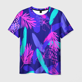 Мужская футболка 3D с принтом ЯРКИЕ ТЕКСТУРНЫЕ ЦВЕТЫ в Екатеринбурге, 100% полиэфир | прямой крой, круглый вырез горловины, длина до линии бедер | Тематика изображения на принте: красочный | оптическая иллюзия | розовый | синий | сиреневый | цветной