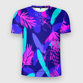 Мужская футболка 3D Slim с принтом ЯРКИЕ ТЕКСТУРНЫЕ ЦВЕТЫ в Тюмени, 100% полиэстер с улучшенными характеристиками | приталенный силуэт, круглая горловина, широкие плечи, сужается к линии бедра | красочный | оптическая иллюзия | розовый | синий | сиреневый | цветной