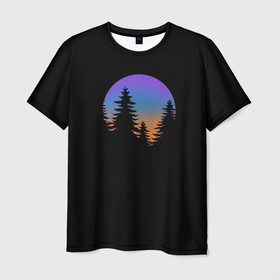 Мужская футболка 3D с принтом Лес в ночной тишине в Курске, 100% полиэфир | прямой крой, круглый вырез горловины, длина до линии бедер | деревья | круг | лес | ночь | черный