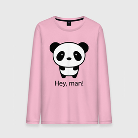 Мужской лонгслив хлопок с принтом Эй, чувак   Панда   Hey, man   Panda в Санкт-Петербурге, 100% хлопок |  | Тематика изображения на принте: bear | ears | eyes | muzzle | nose | panda | paws | title | глаза | лапы | медведь | мордочка | надпись | нос | панда | уши
