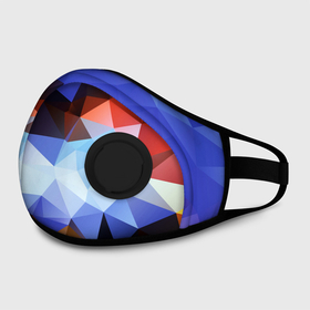 Маска из неопрена с принтом Абстрактный цветной узор из треугольников   Abstract colored triangle pattern в Рязани, неопрен 100% | Форма огибающая нос. Резинки для ушей с дополнительной резинкой на затылке. Клапан для выдоха для активного дыхания при занятиях спортом. Эластичный материал маски и окантовки для лучшего растяжения и прилегания маски.  | abstraction | color | pattern | triangle | абстракция | треугольник | узор | цвет