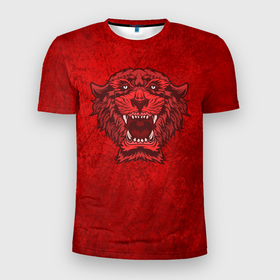 Мужская футболка 3D Slim с принтом Красный тигр , 100% полиэстер с улучшенными характеристиками | приталенный силуэт, круглая горловина, широкие плечи, сужается к линии бедра | бенгальский | большая | голова | джунгли | кошка | красный | оскал | полосатый | сибирский | текстура | тигр | хищник | хозяин | хозяин тайги | царь | царь джунглей