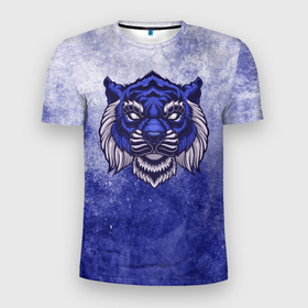 Мужская футболка 3D Slim с принтом Морской тигр в Новосибирске, 100% полиэстер с улучшенными характеристиками | приталенный силуэт, круглая горловина, широкие плечи, сужается к линии бедра | бенгальский | большая | воздушный | голова | джунгли | кошка | морской | небесный | полосатый | сибирский | синий | тайга | тигр | хищник | хозяин | хозяин тайги | царь | царь джунглей