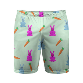 Мужские шорты спортивные с принтом Паттерн из розовых кроликов и морковок в Тюмени,  |  | Тематика изображения на принте: 3d | в топе | в тренде | заяц | кролик | морковка