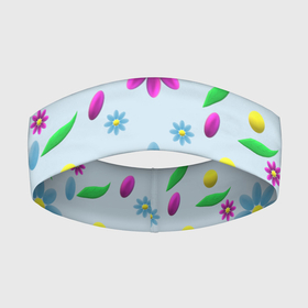 Повязка на голову 3D с принтом Голубые и розовые цветы, зеленые листики в Петрозаводске,  |  | в тренде | весна | лето | листья | розовый | цветы