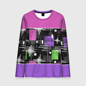 Мужской лонгслив 3D с принтом Розово фиолетовый геометрические фигуры и полосы в Тюмени, 100% полиэстер | длинные рукава, круглый вырез горловины, полуприлегающий силуэт | retro | абстрактный | геометрические фигуры | ретро | темно розовый | фиолетовый