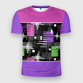 Мужская футболка 3D Slim с принтом Розово фиолетовый геометрические фигуры и полосы в Екатеринбурге, 100% полиэстер с улучшенными характеристиками | приталенный силуэт, круглая горловина, широкие плечи, сужается к линии бедра | retro | абстрактный | геометрические фигуры | ретро | темно розовый | фиолетовый