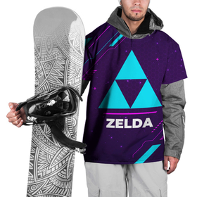 Накидка на куртку 3D с принтом Символ Zelda в неоновых цветах на темном фоне , 100% полиэстер |  | legend | logo | neon | the | zelda | зельда | игра | игры | краска | краски | легенд | лого | логотип | неон | символ