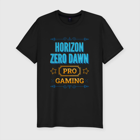 Мужская футболка хлопок Slim с принтом Игра Horizon Zero Dawn PRO Gaming в Белгороде, 92% хлопок, 8% лайкра | приталенный силуэт, круглый вырез ворота, длина до линии бедра, короткий рукав | dawn | horizon | horizon zero dawn | logo | pro | zero | игра | игры | лого | логотип | символ | хорайзон