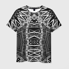 Мужская футболка 3D с принтом Черно белый этнический орнамент в Кировске, 100% полиэфир | прямой крой, круглый вырез горловины, длина до линии бедер | black and white | fashionable | ornament | youth | абстрактный | этно