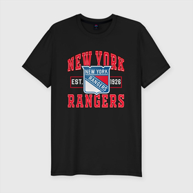 Мужская футболка хлопок Slim с принтом NY RANGERS NHL | НЬЮ ЙОРК РЕЙНДЖЕРС , 92% хлопок, 8% лайкра | приталенный силуэт, круглый вырез ворота, длина до линии бедра, короткий рукав | game | hockey | new york | nhl | ny rangers | sport | team | нью йорк | рейнджерс | рейнджеры | спорт | хоккей