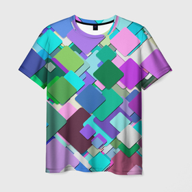 Мужская футболка 3D с принтом MULTICOLORED SQUARES в Кировске, 100% полиэфир | прямой крой, круглый вырез горловины, длина до линии бедер | веселый | геометрический | геометрия | желтый | зеленый | квадраты | красный | красочный | разноцветный | синий | современный | узор | формы | цвета | яркий