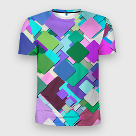 Мужская футболка 3D Slim с принтом MULTICOLORED SQUARES в Санкт-Петербурге, 100% полиэстер с улучшенными характеристиками | приталенный силуэт, круглая горловина, широкие плечи, сужается к линии бедра | веселый | геометрический | геометрия | желтый | зеленый | квадраты | красный | красочный | разноцветный | синий | современный | узор | формы | цвета | яркий