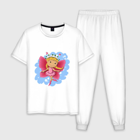 Мужская пижама хлопок с принтом ДЕВОЧКА МОТЫЛЕК в Новосибирске, 100% хлопок | брюки и футболка прямого кроя, без карманов, на брюках мягкая резинка на поясе и по низу штанин
 | бабочка | винтаж | девушка | красивый | романтический | фея | цветы