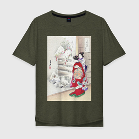 Мужская футболка хлопок Oversize с принтом Snowy Garden (Зимний сад) в Курске, 100% хлопок | свободный крой, круглый ворот, “спинка” длиннее передней части | винтаж | гостиница | зима | искусство | культура | культура японии | отдых | природа | рисунок | япония | японская культура | японская эстетика | японский | японский стиль